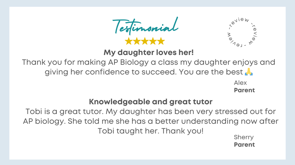 Parent testimonial telling how Dr. Tobi Schmidt, Bio:Logic helped their children succeed at biology