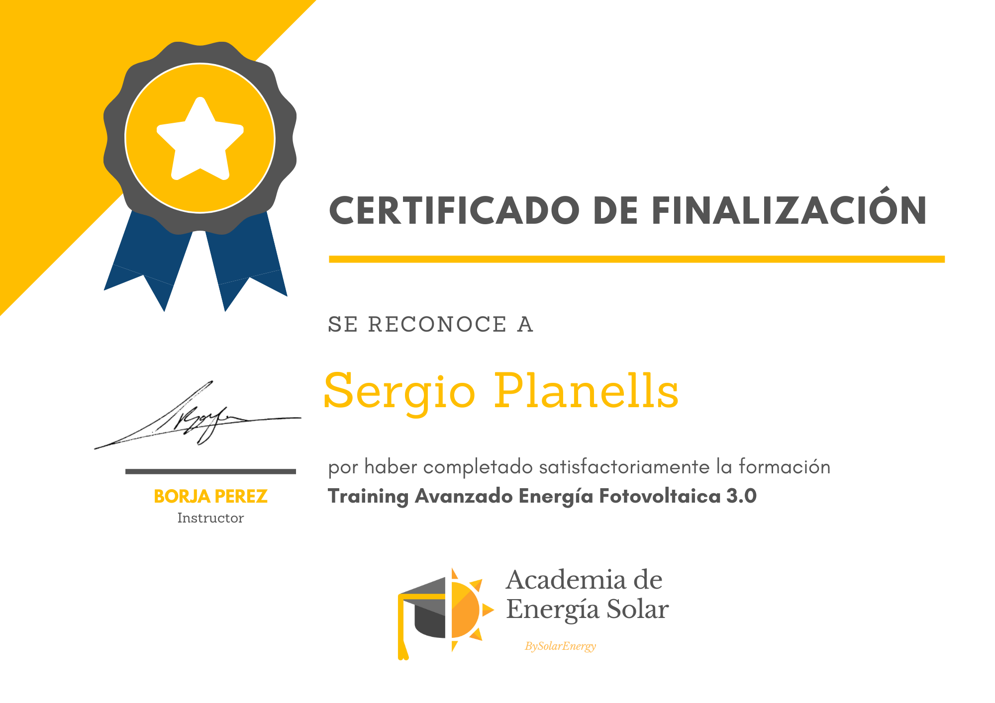 certificado del curso energía solar