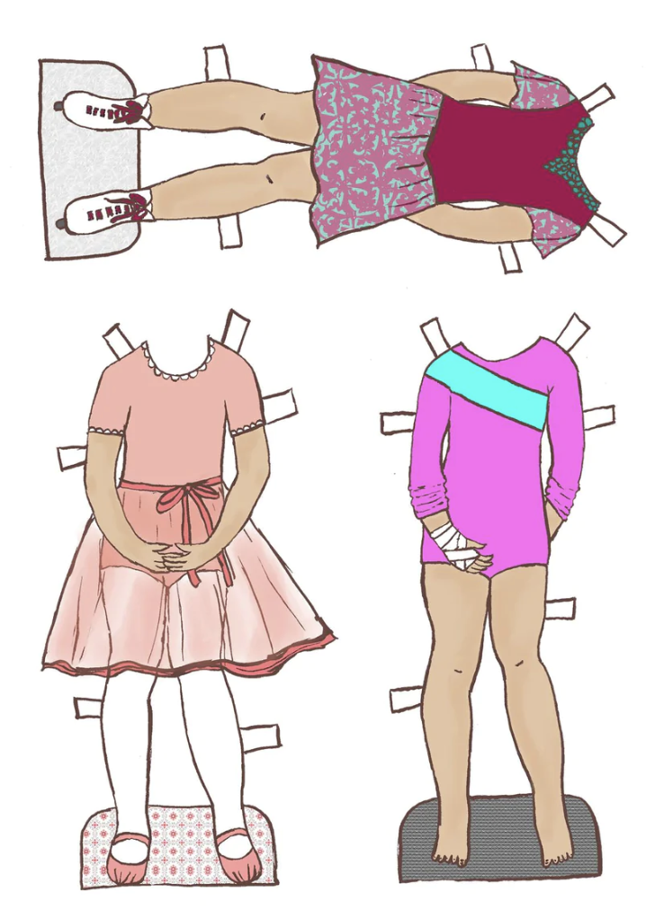 Paper Dolls Girls in Sports Bundle including ballet, gymnastics, and ice skating outfits