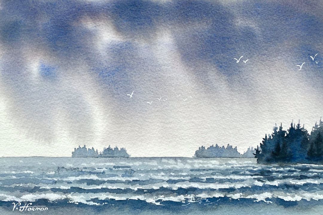 Rainy Day At The Ocean Watercolor Painting Lesson