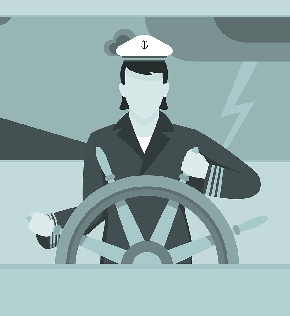 Boat captain steering through bad weather representing emotional resilience