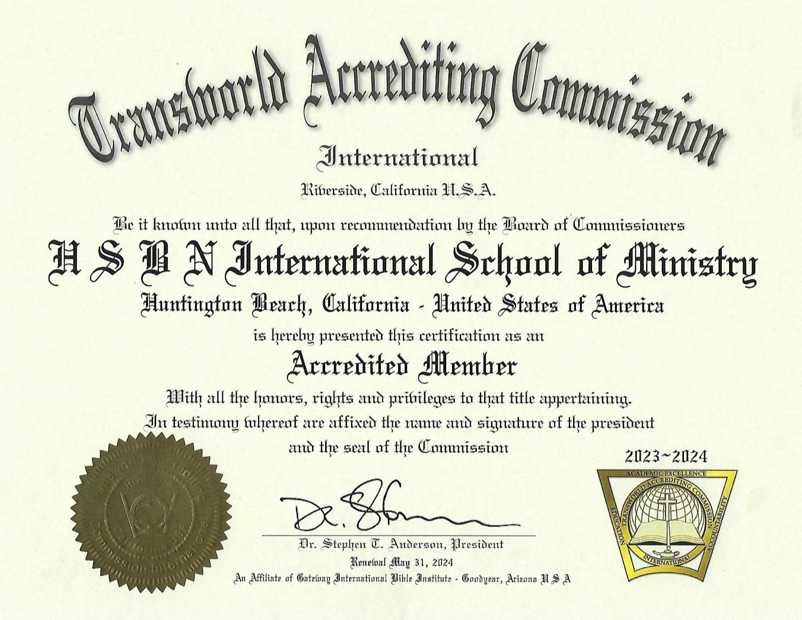 HSBN International School of Ministry Accreditation