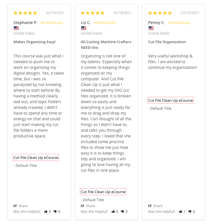 Three five-star testimonials