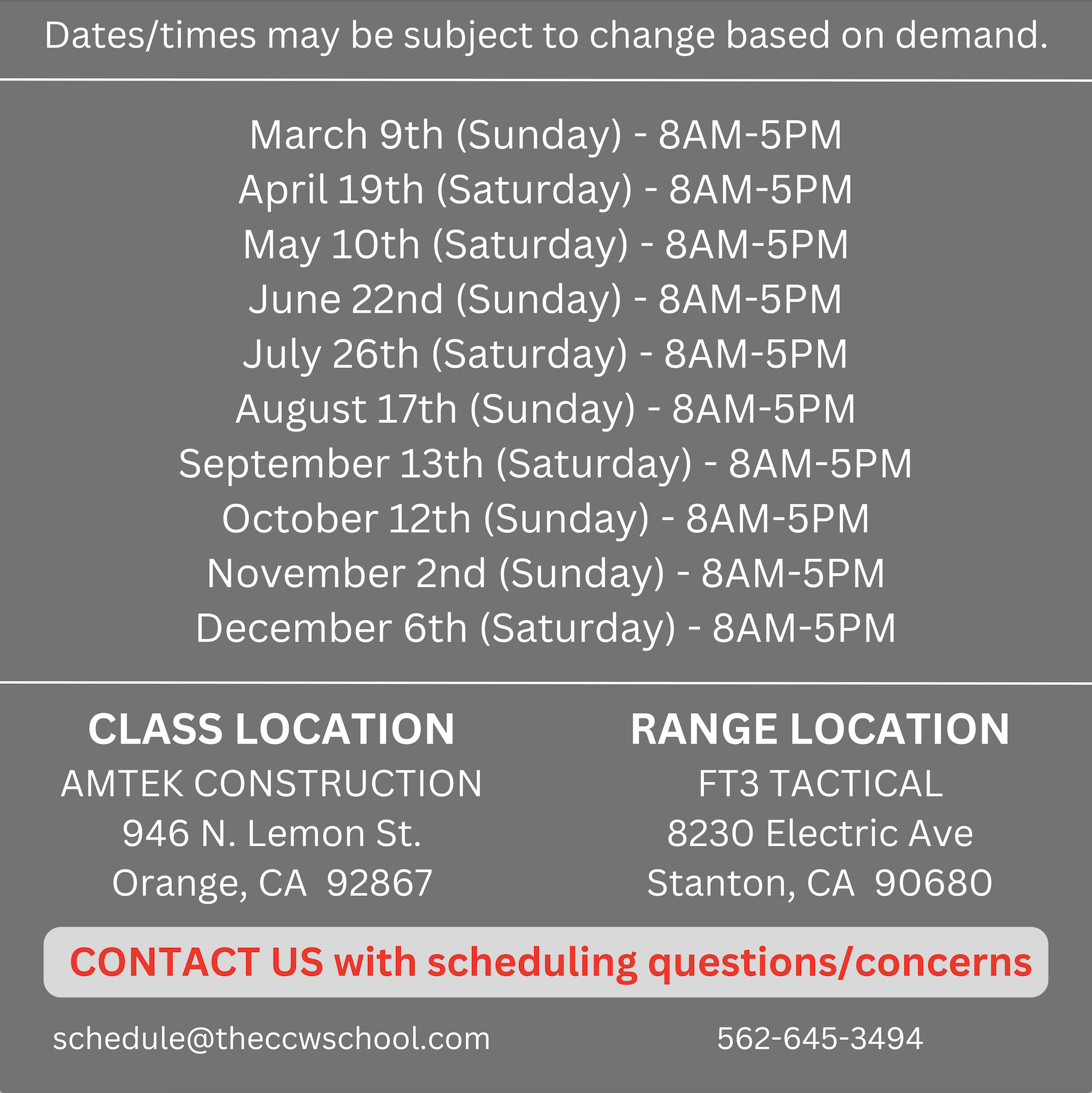 LASD CCW Renewal Course Schedule