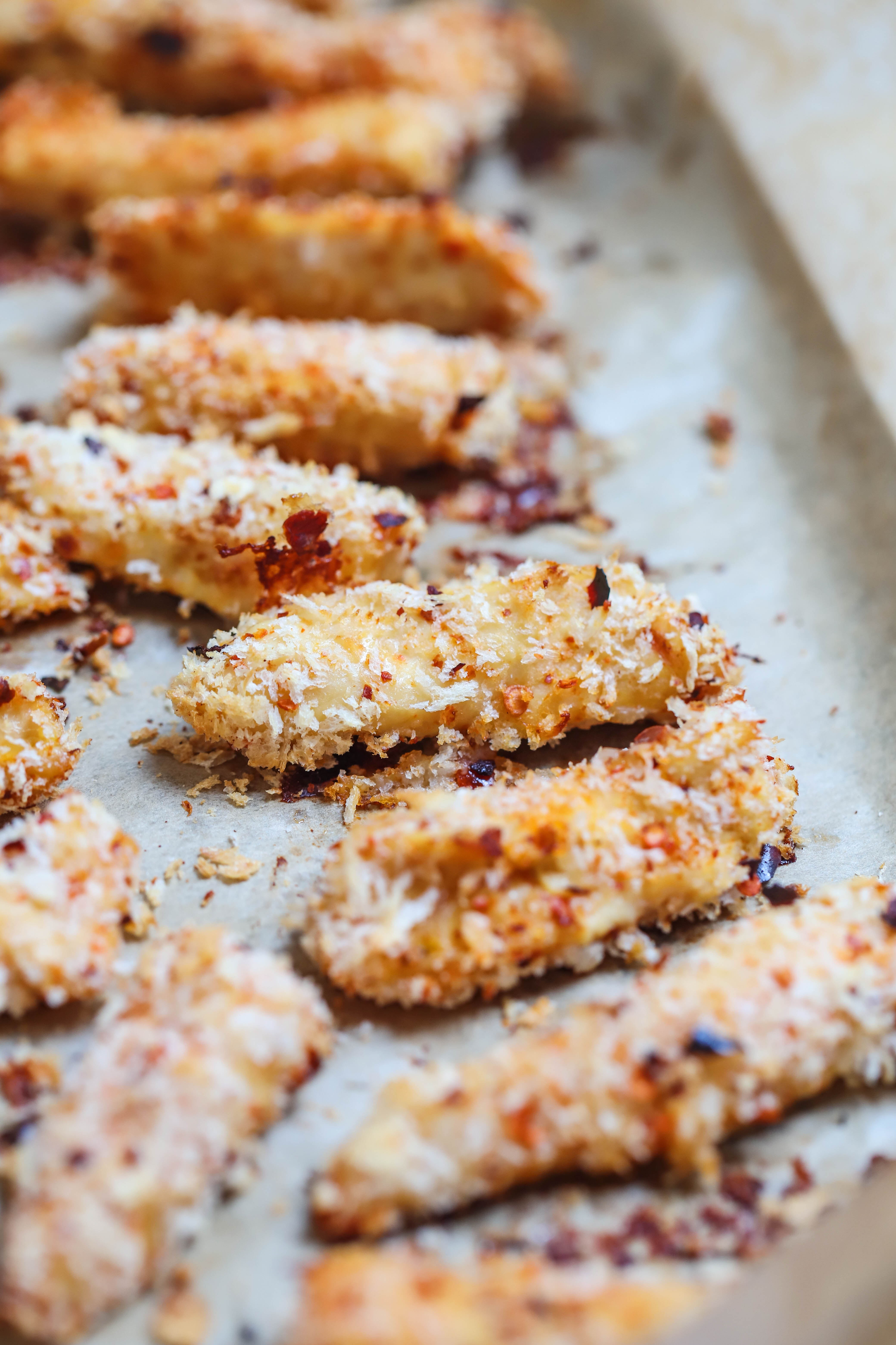 Breaded Chicken Tenders on Baking Sheet