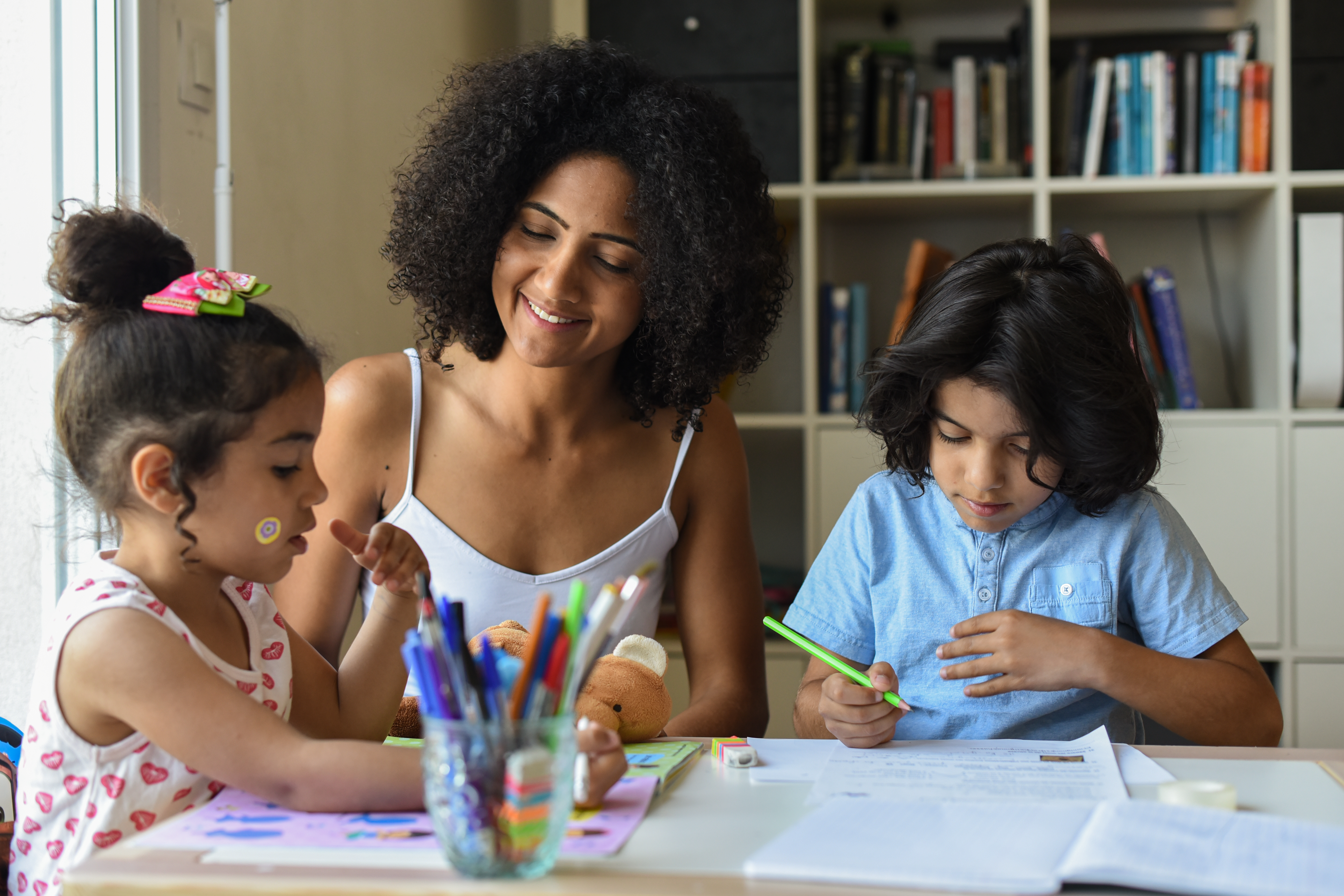 kids coloring butterfly, hearts, egg