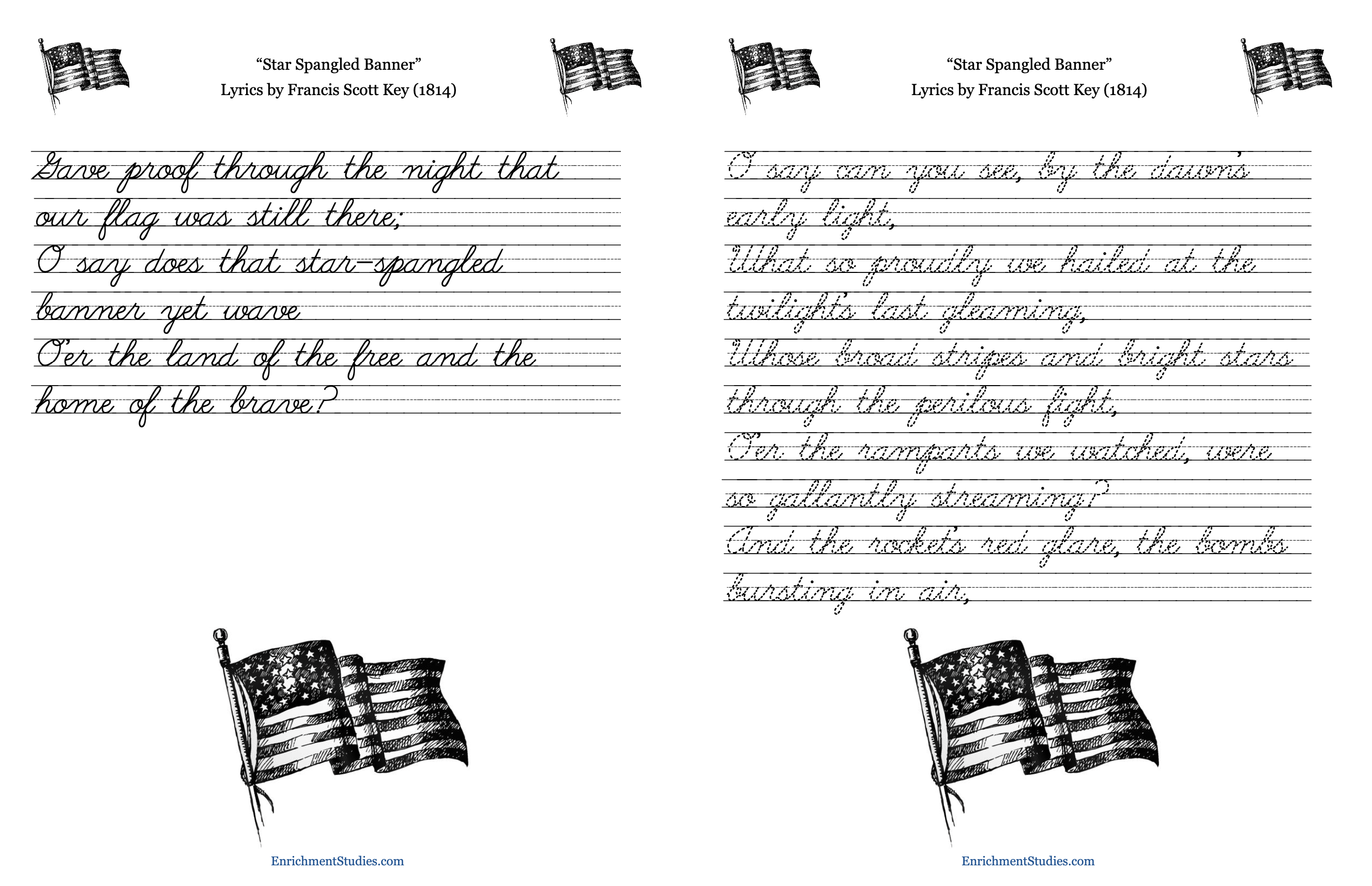 cursive copywork for Star Spangled Banner