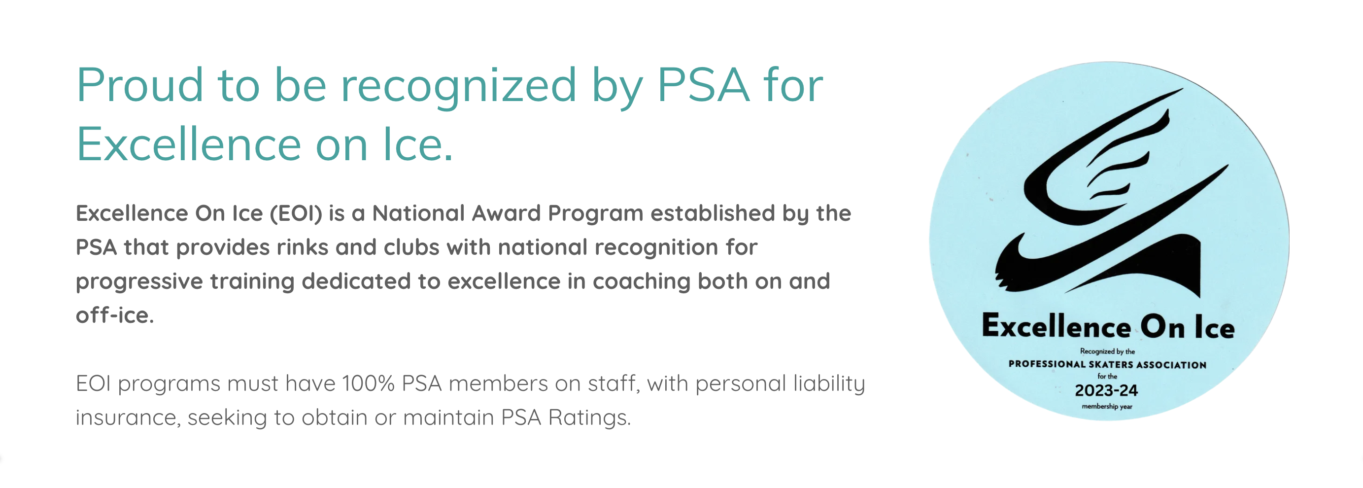 Coach Aimee Skating Academy is Proud to be Recognized by PSA for Excellence on Ice!