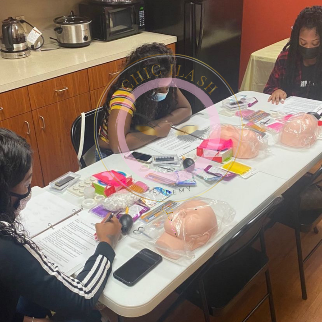 Black woman learning to become a lash technician