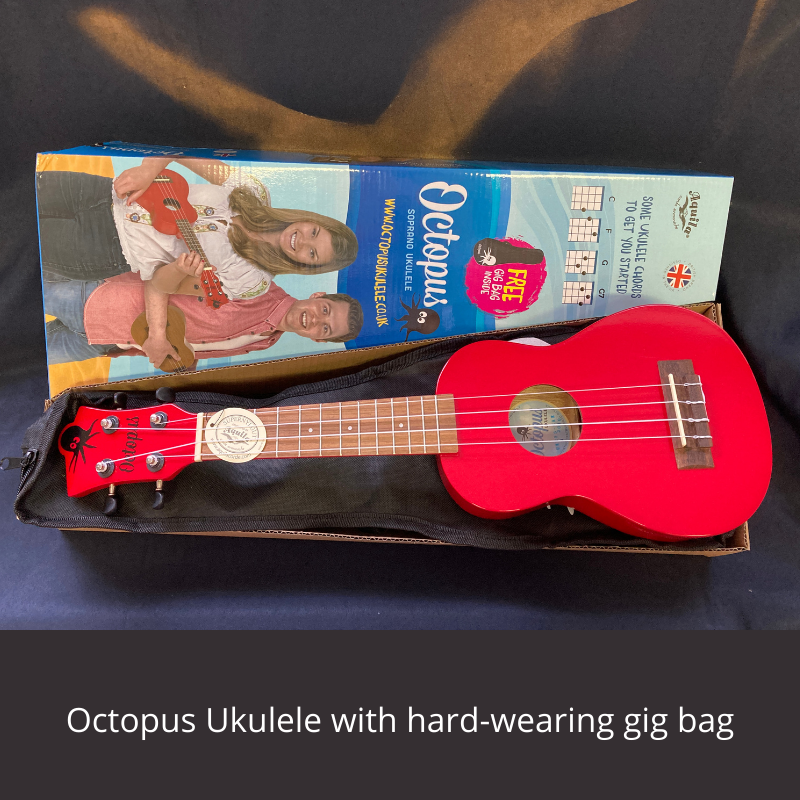 red octopus ukulele in box