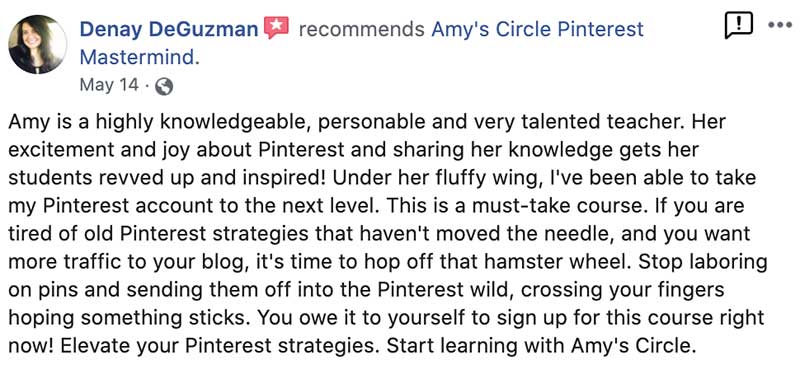 Amy Locurto Pinterest Mastermind Recommendation