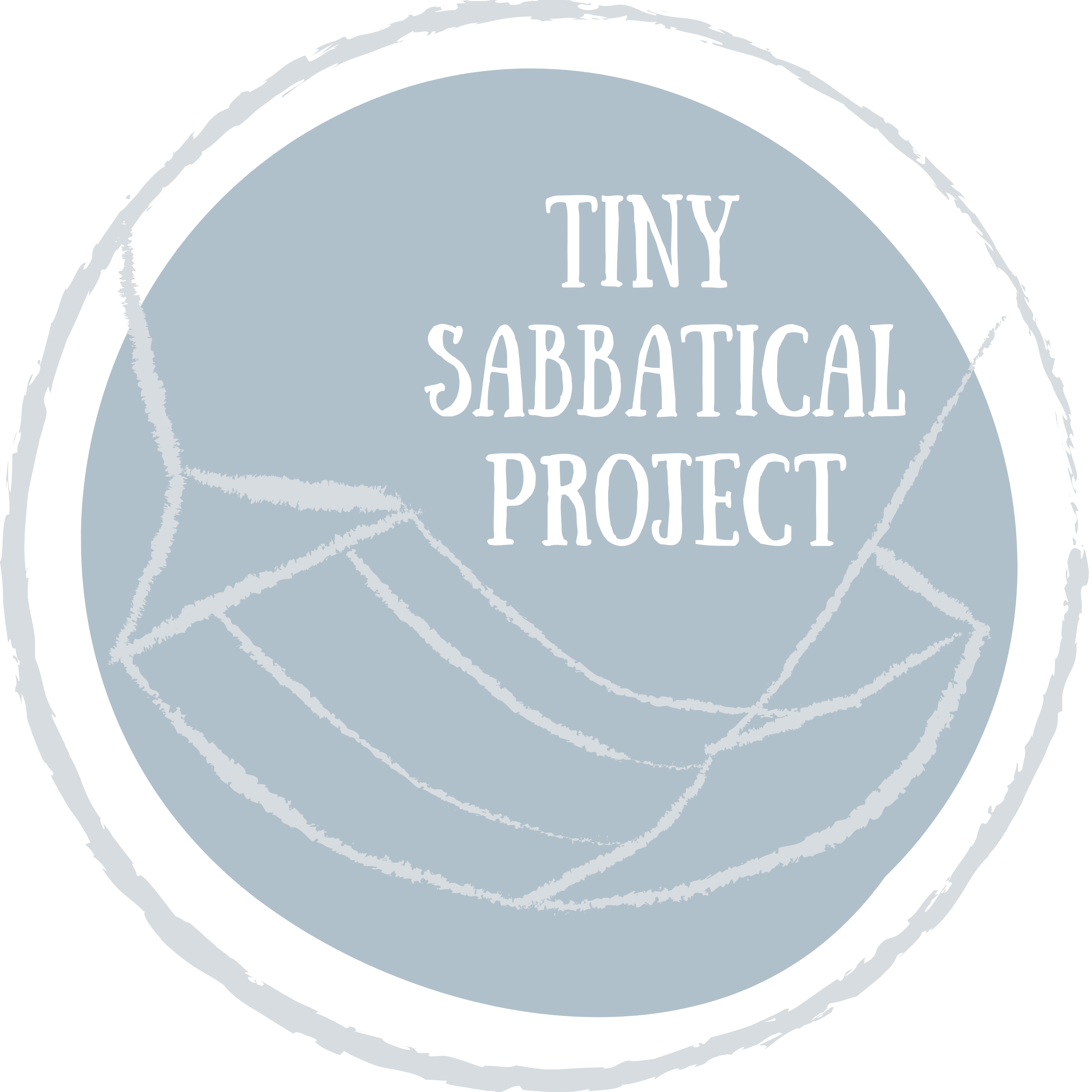 tiny sabbatical logo, text with a hammock in the background