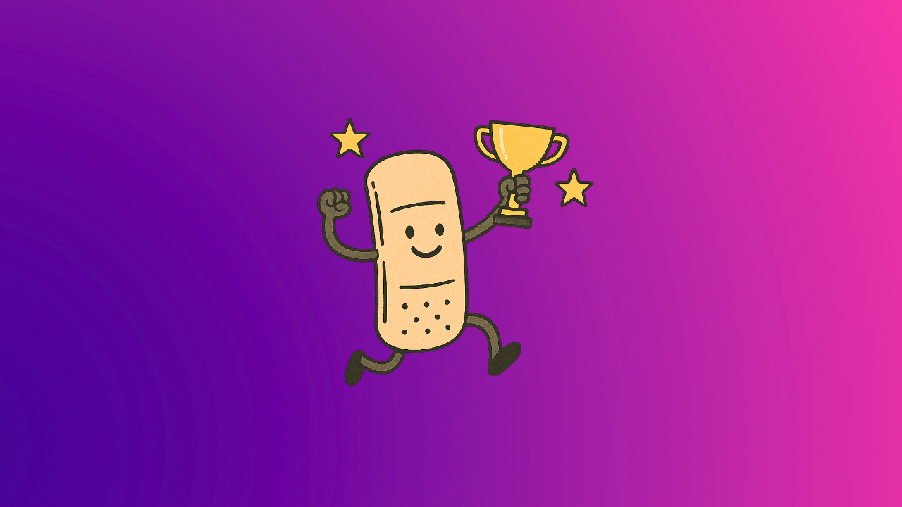 Band aid character holding a trophy 