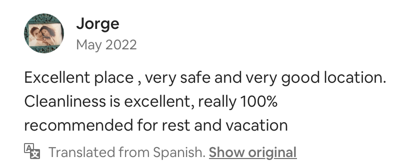 Review from our guest Jorge about his airbnb stay