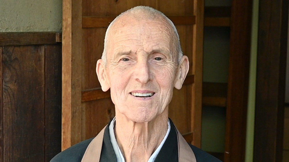 Paul Haller in Robes with Tassajara Founders Hall in Background