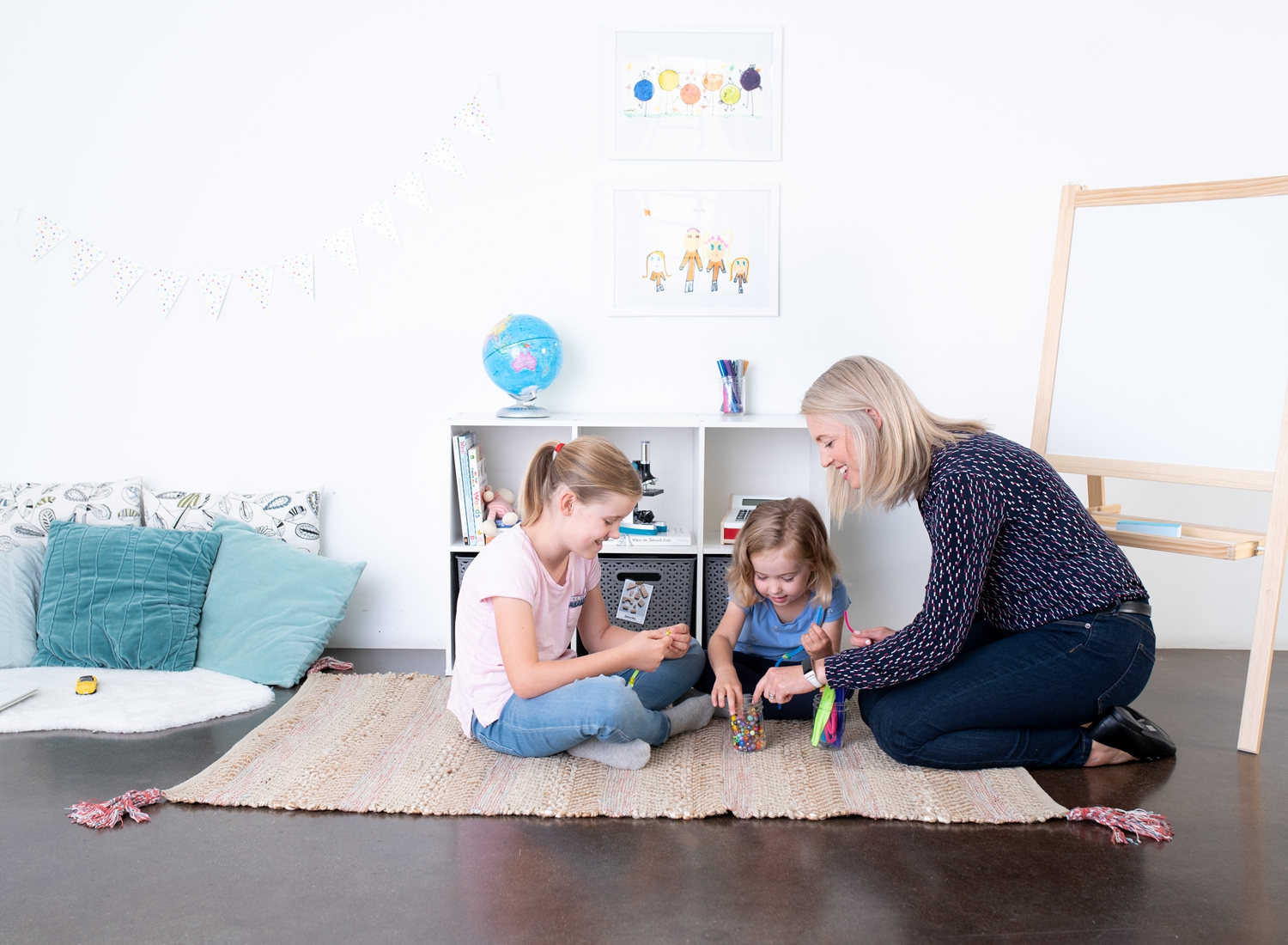 Mom and kids in playroom