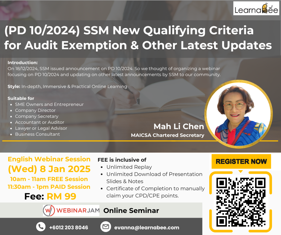 (English) (PD 10/2024) SSM New Qualifying Criteria for Audit Exemption  Other Latest Updates by Ms Mah Li Chen (MAICSA Chartered Secretary)