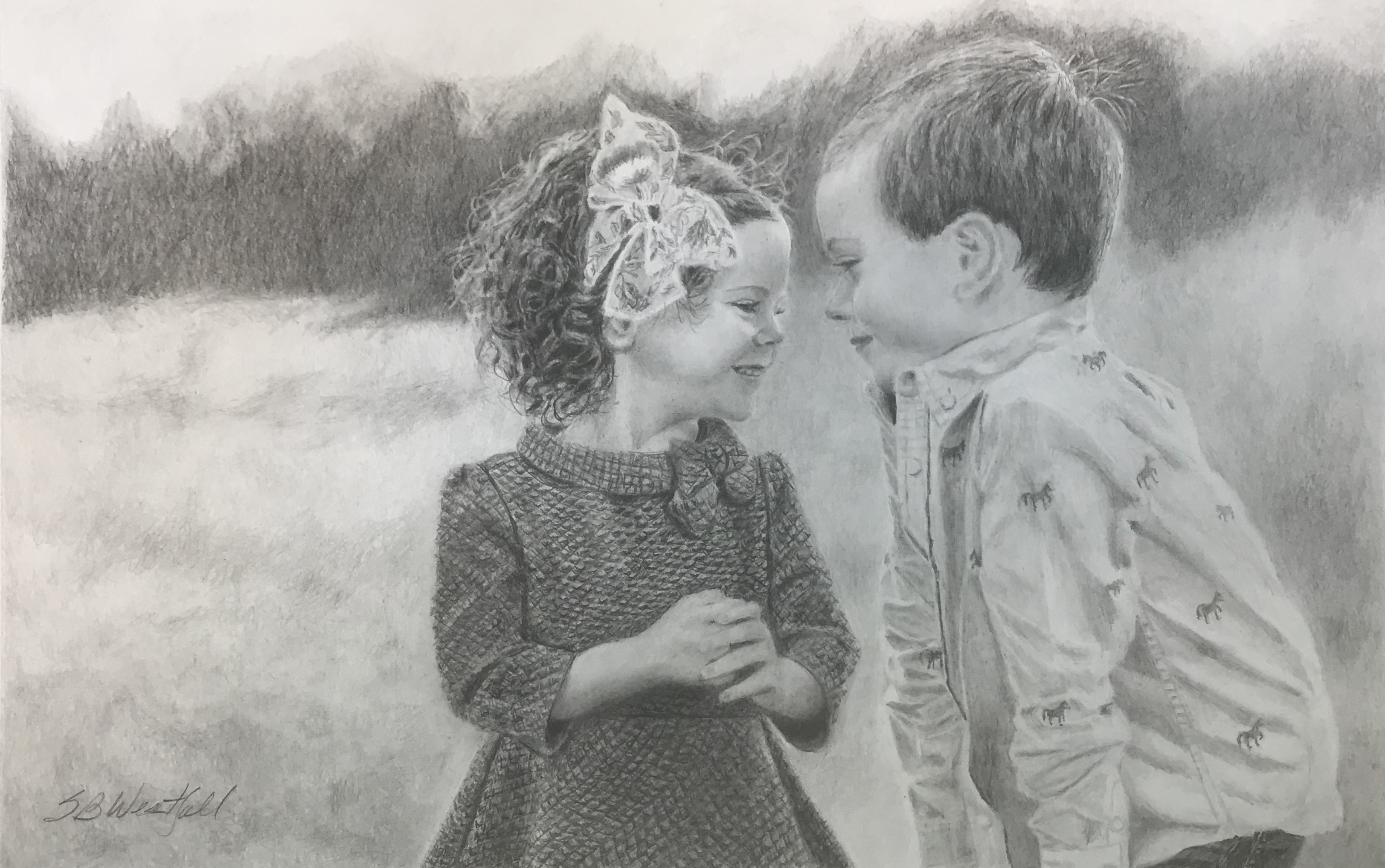 Graphite drawing of a young girl, testimonial from student, Susan Westfall of RL Caldwell Studio