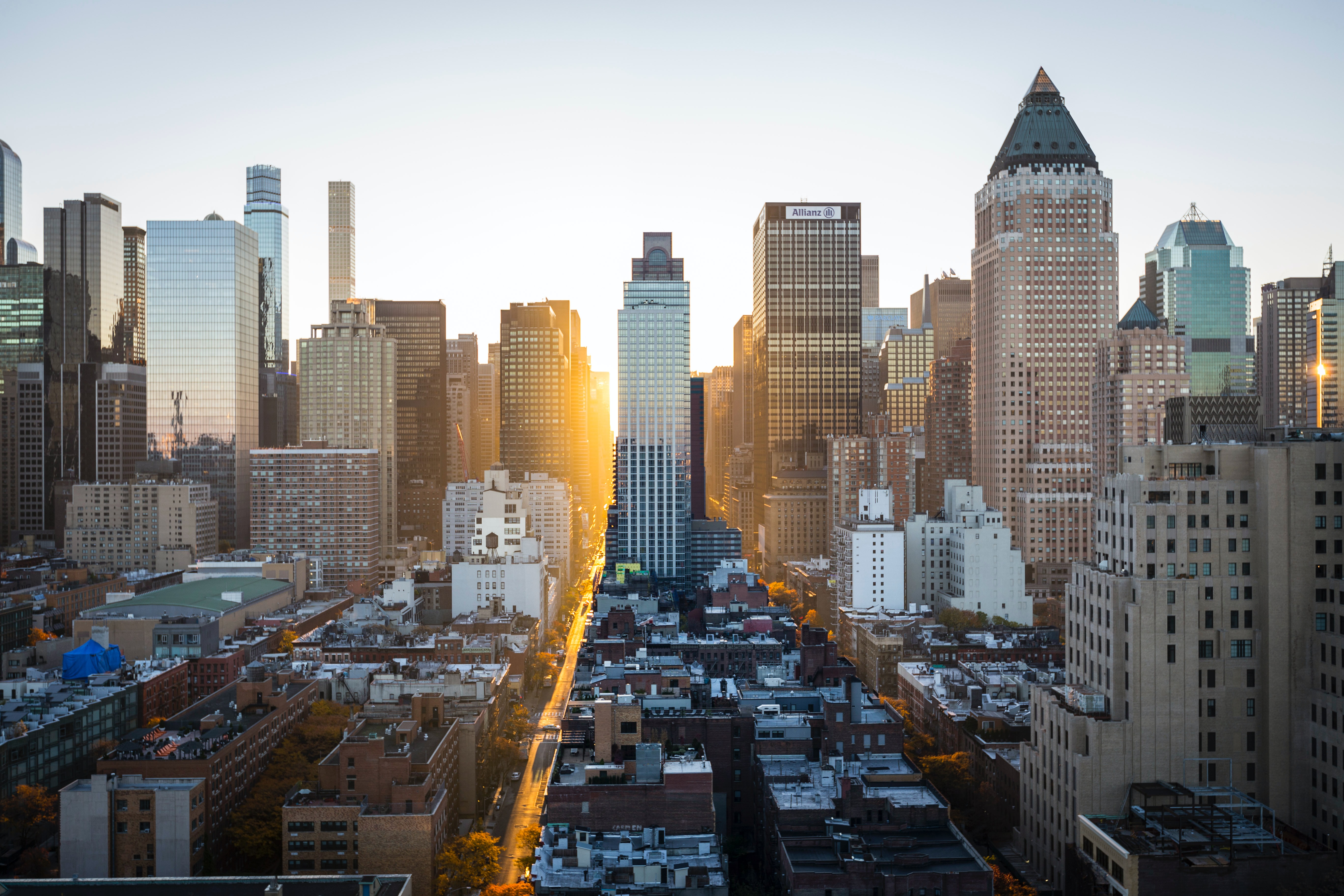 City backdrop in sunlight