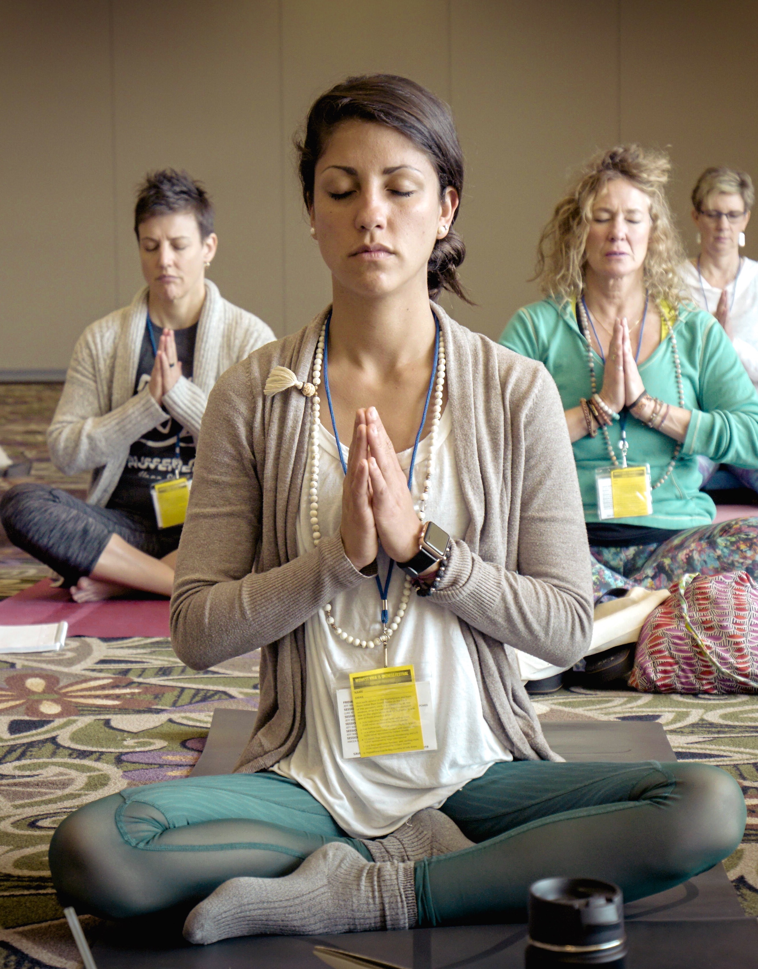 Yoga practitioners meditate