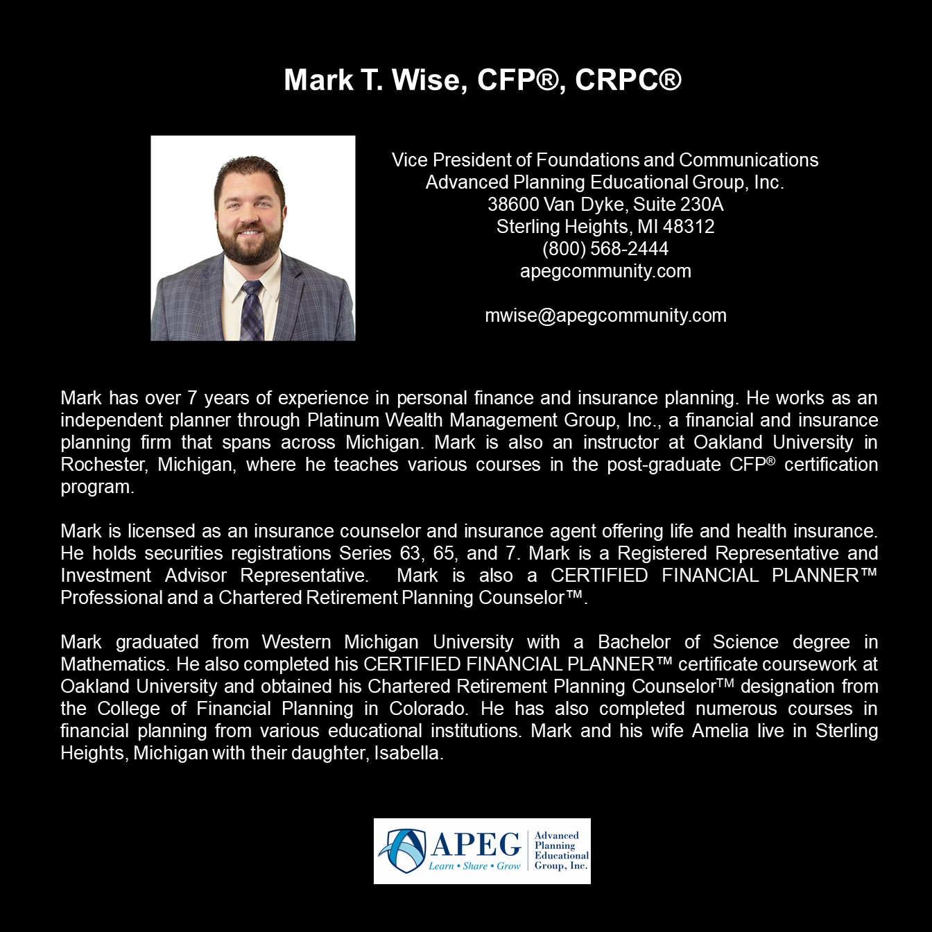 APEG Mark Wise Biography