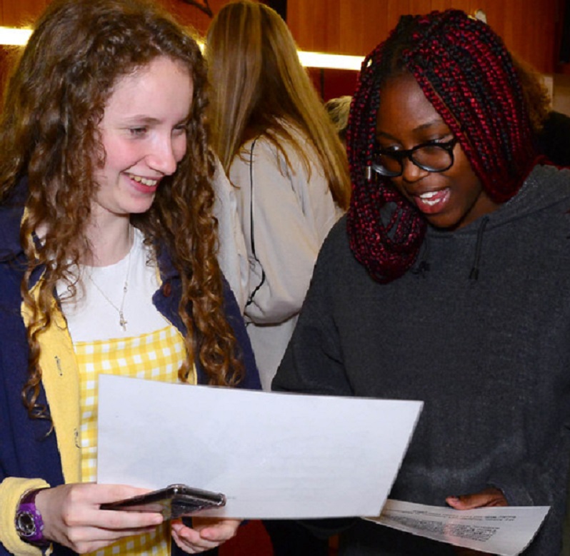 Two teenage girls are studying materials together