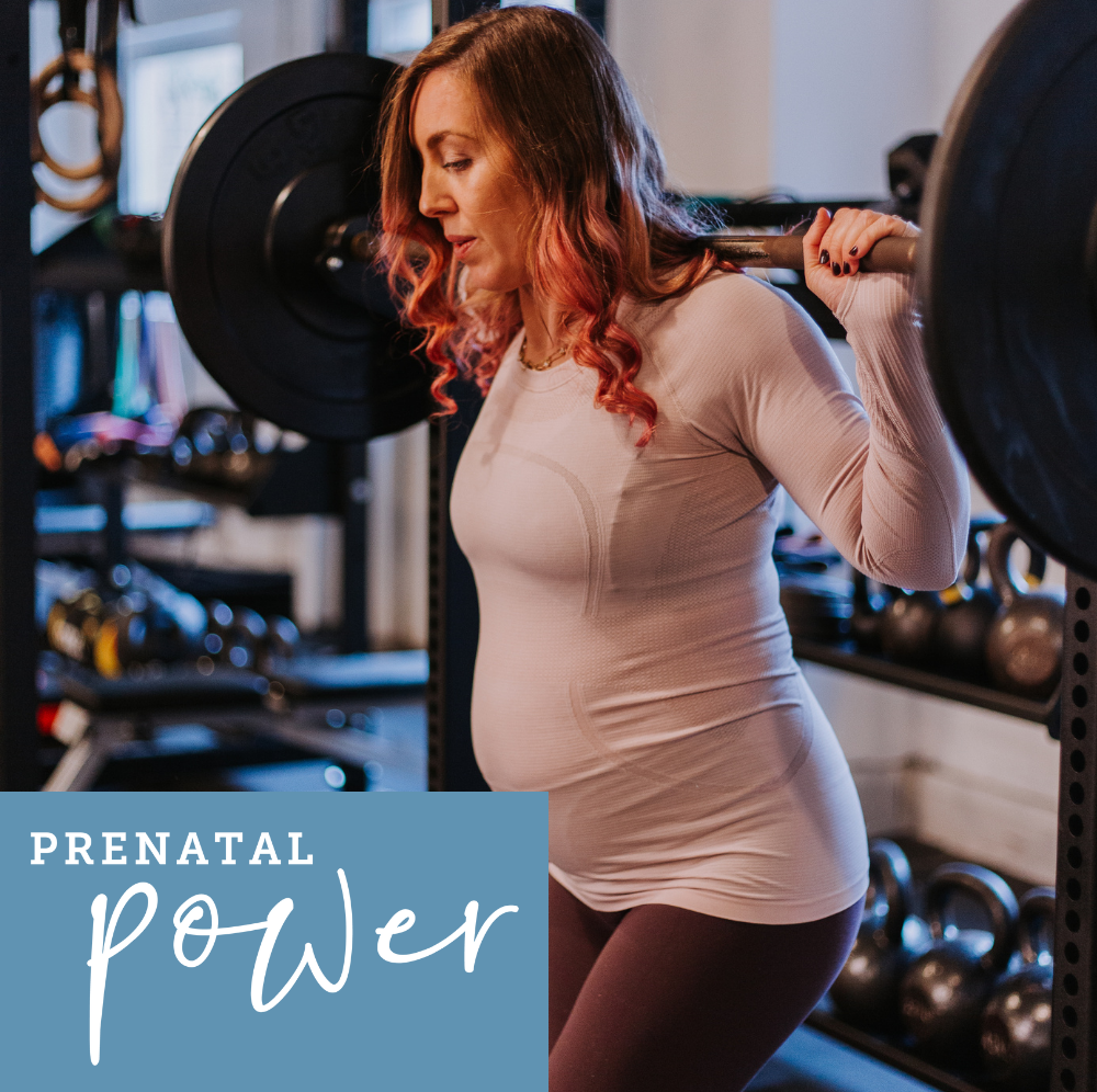 Pregnant person with a weighted barbell on their back