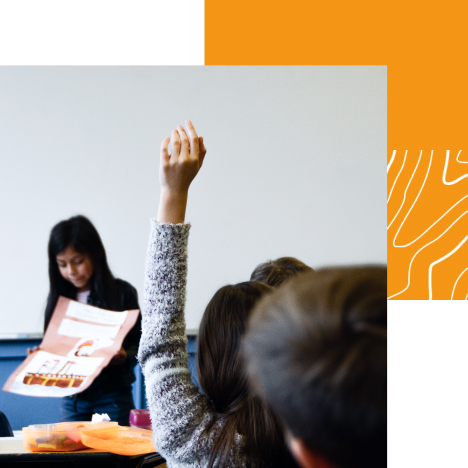 Child raising hand in class