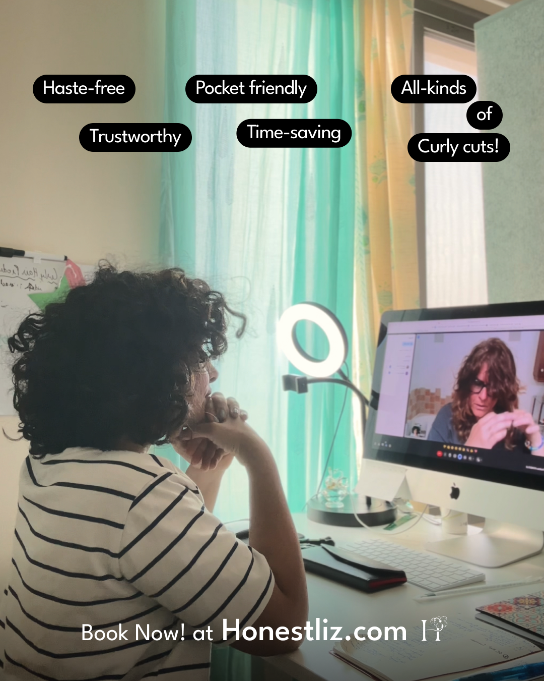 Curly haircut online, virtual haircut, honestliz