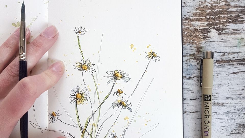 Watercolor, ink and salt - simple flowers for beginners 