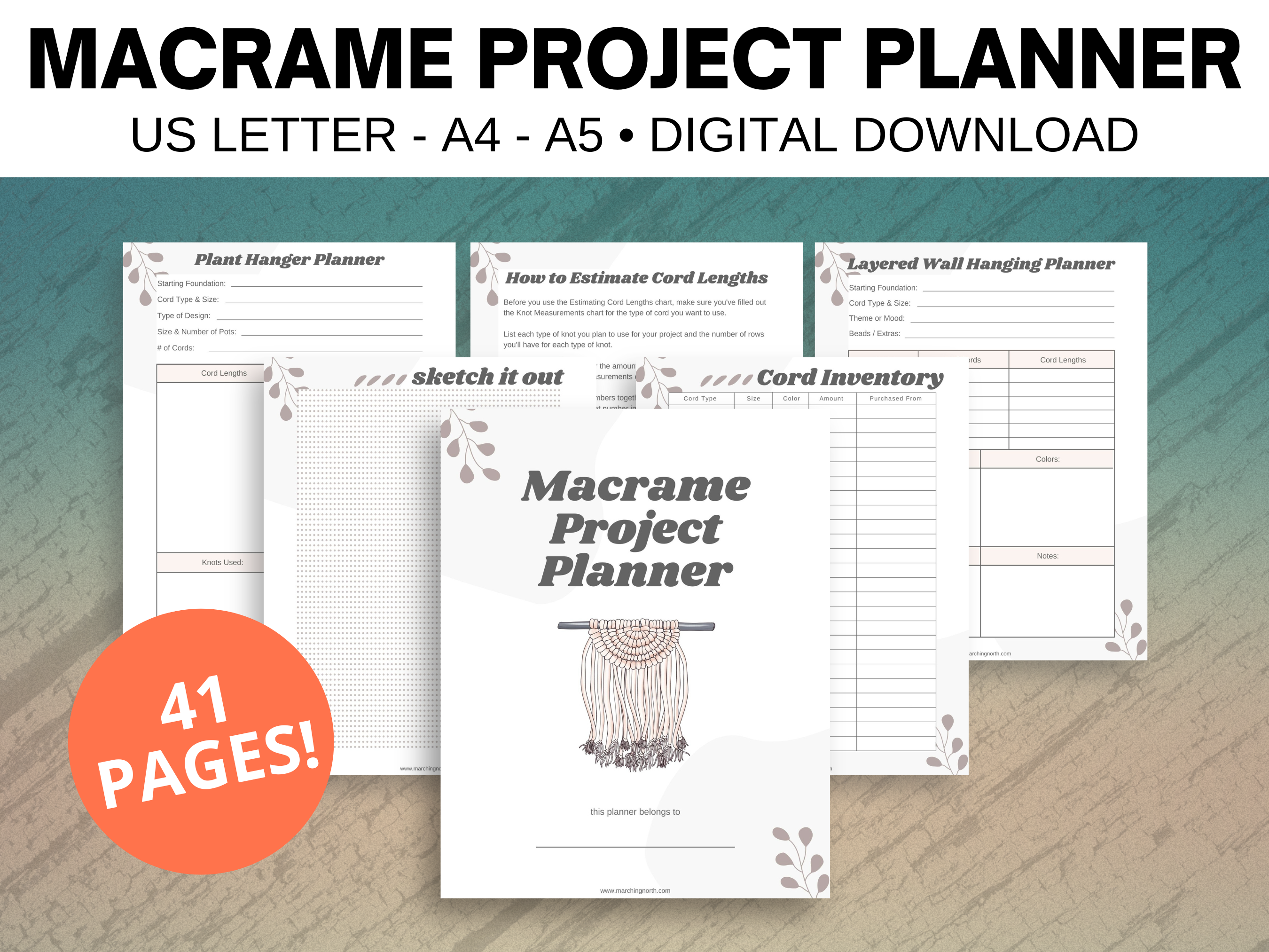 Mock up of Macrame Project Planner laying on a wooden desk