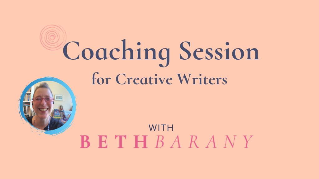 pink orange background with the text: Consulting/Coaching Session with Beth Barany. To help you write, revise, and proudly publish your novel to the delight of your readers.