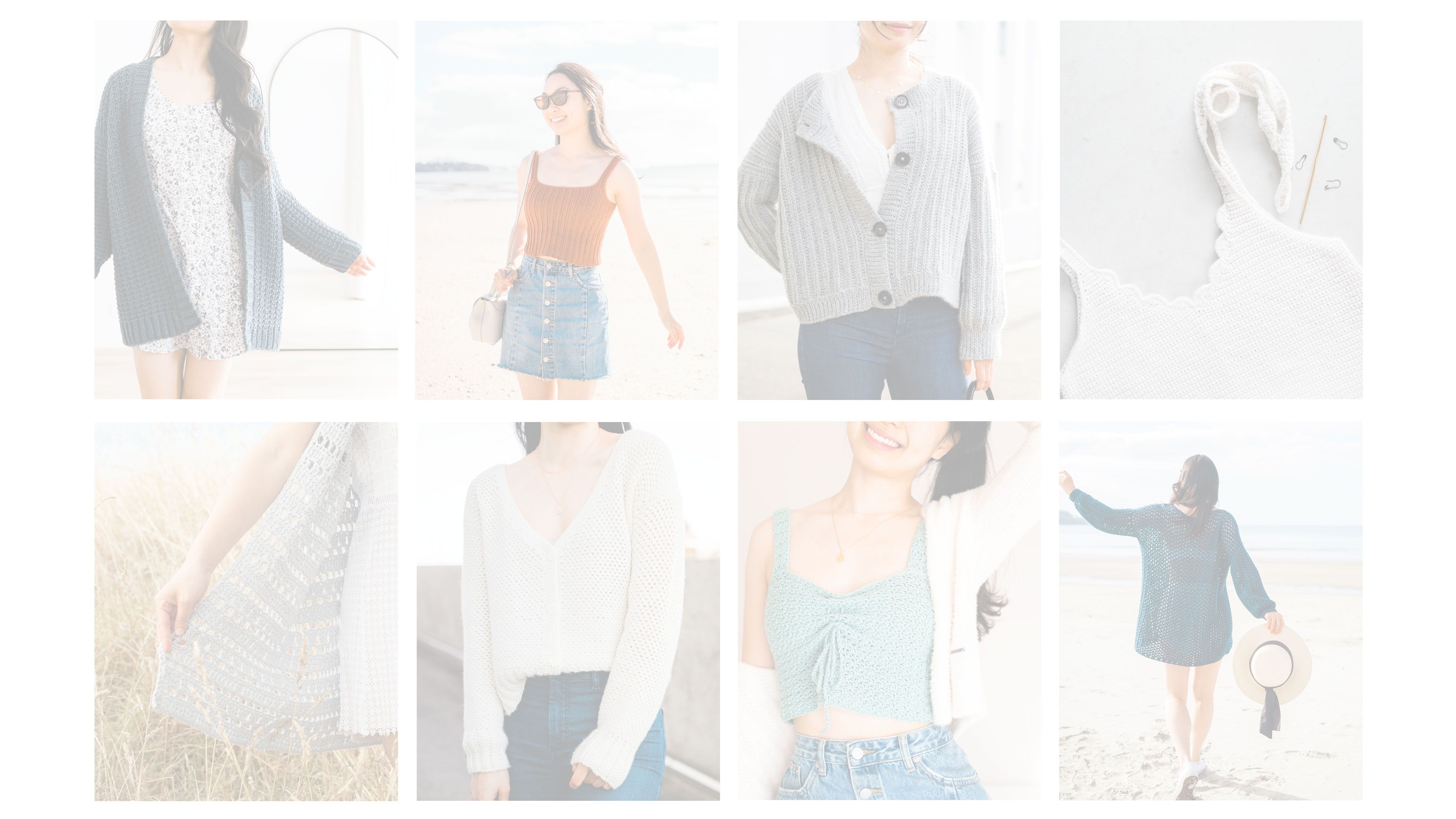 collage of handmade crochet sweaters and cardigans designed by for the frills with 