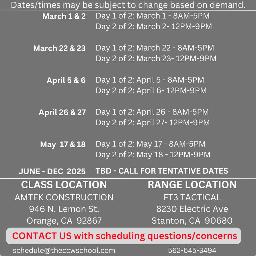 LASD CCW Course Schedule