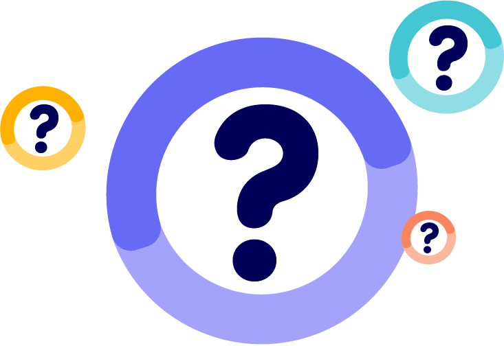 Image with question marks inside colored circles, representing FAQs