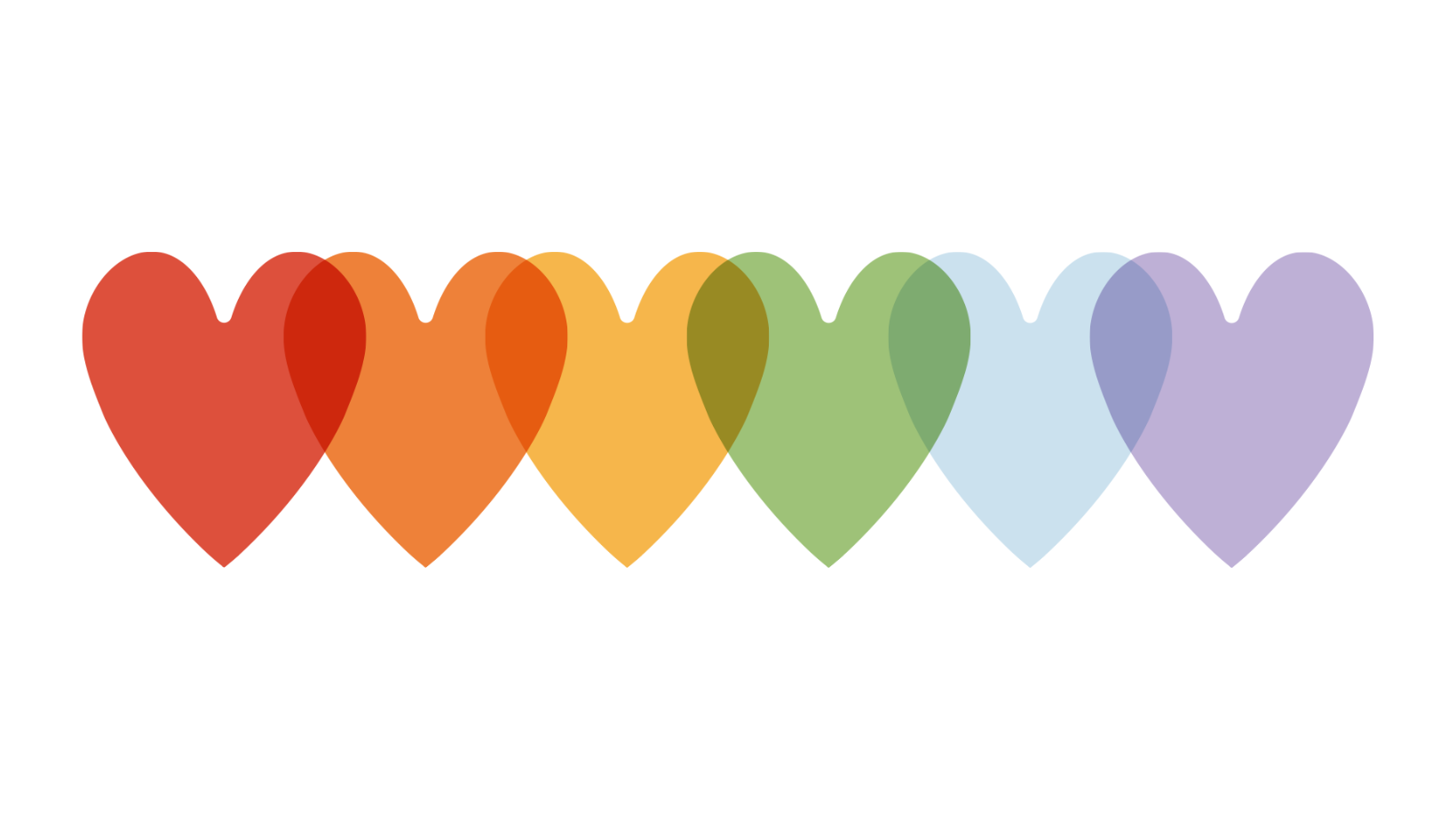 Rainbow hearts in a row 