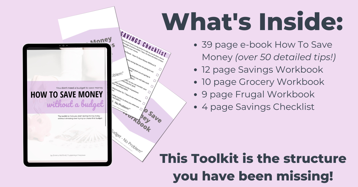 picture mock up of save money without a budget showing 4 pages from the toolkit