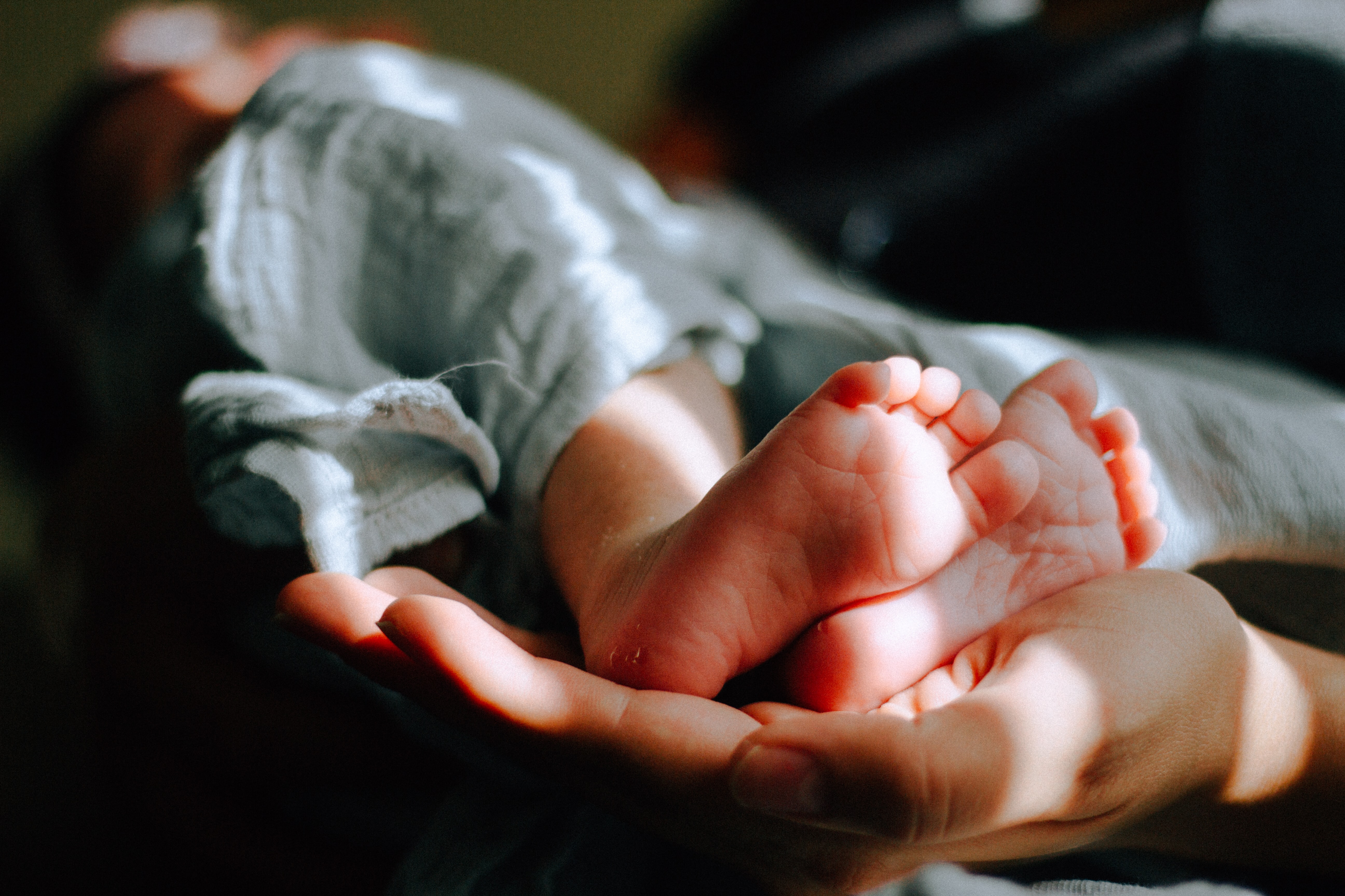 Parent holding tiny baby feet 