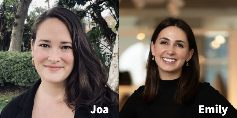 headshots of two women, Joa and Emily, smiling at camera with captioned names