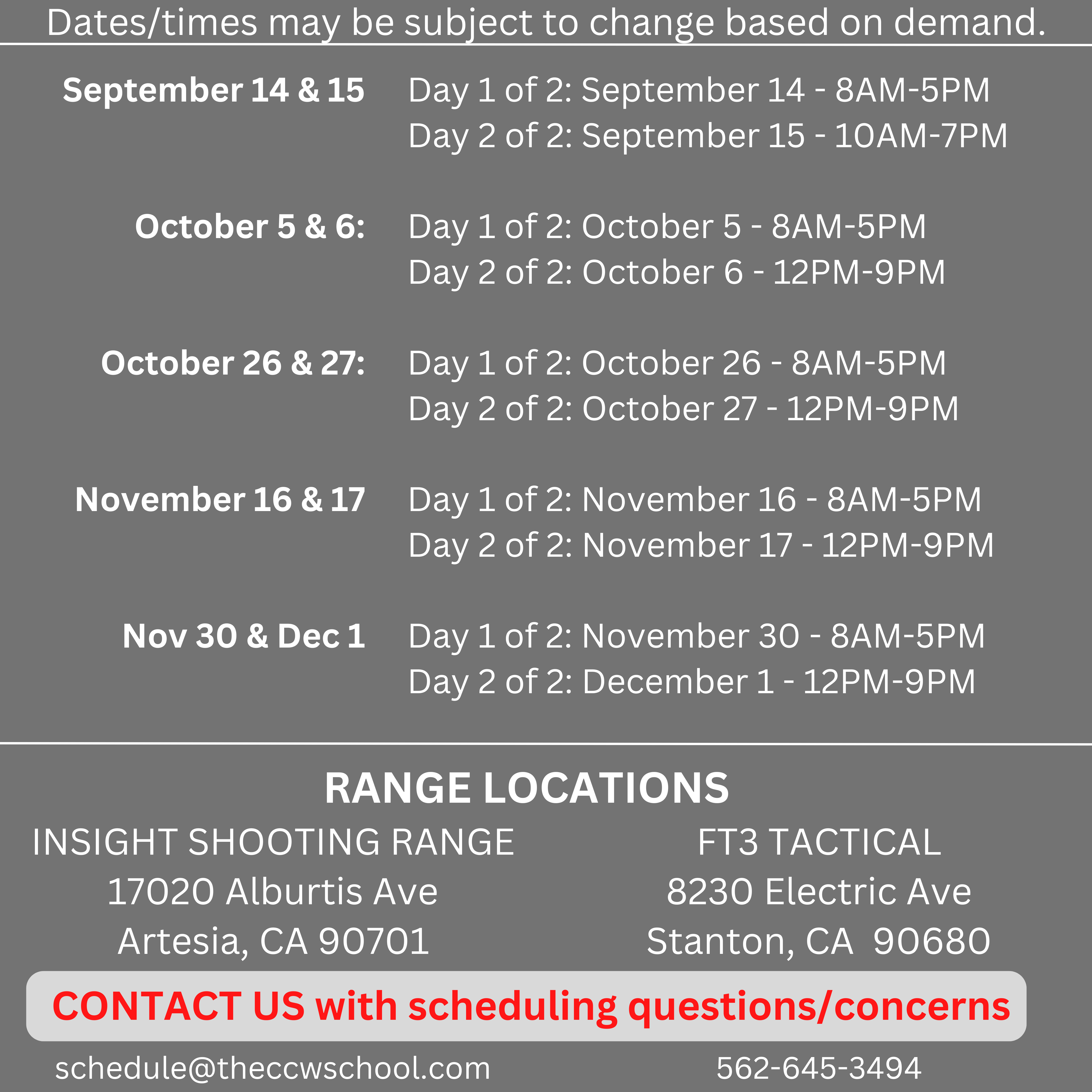 LASD CCW Course Schedule