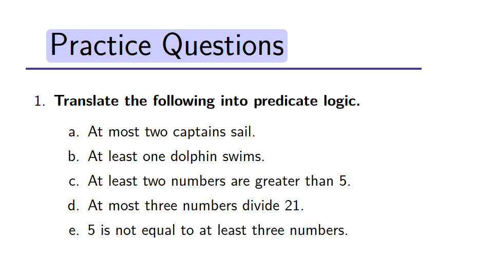 image of extra practice questions for propositional logic