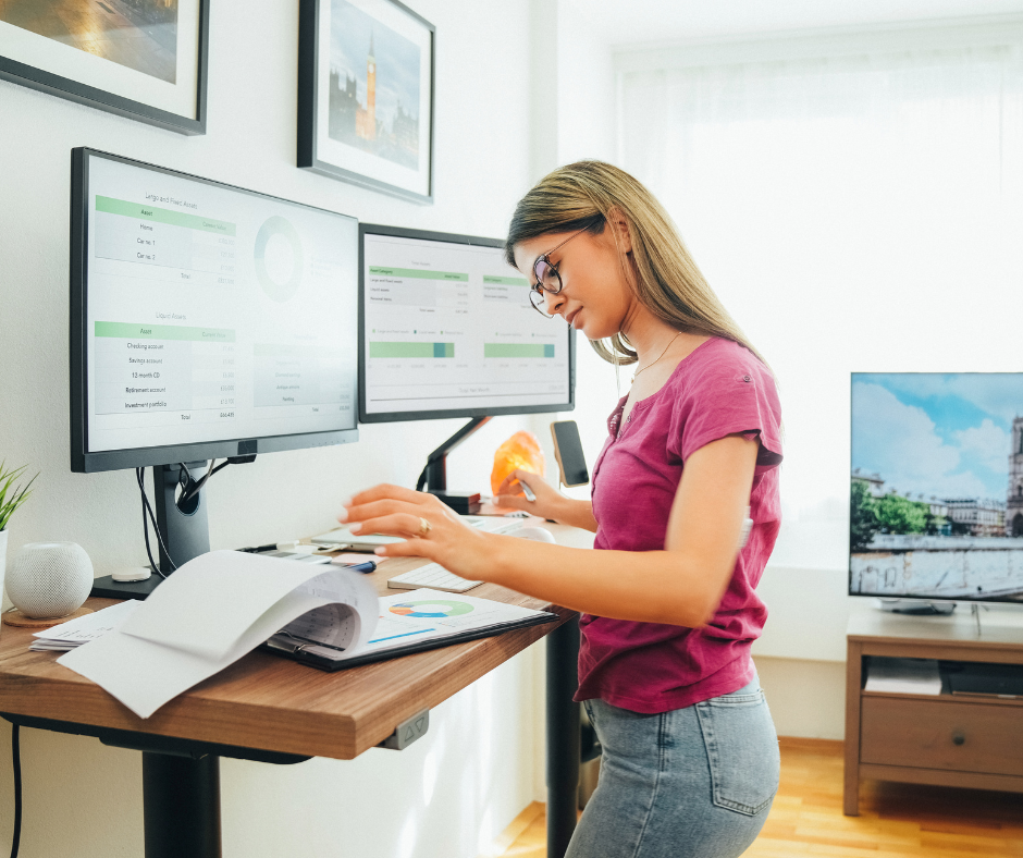 Woman working at standing desk