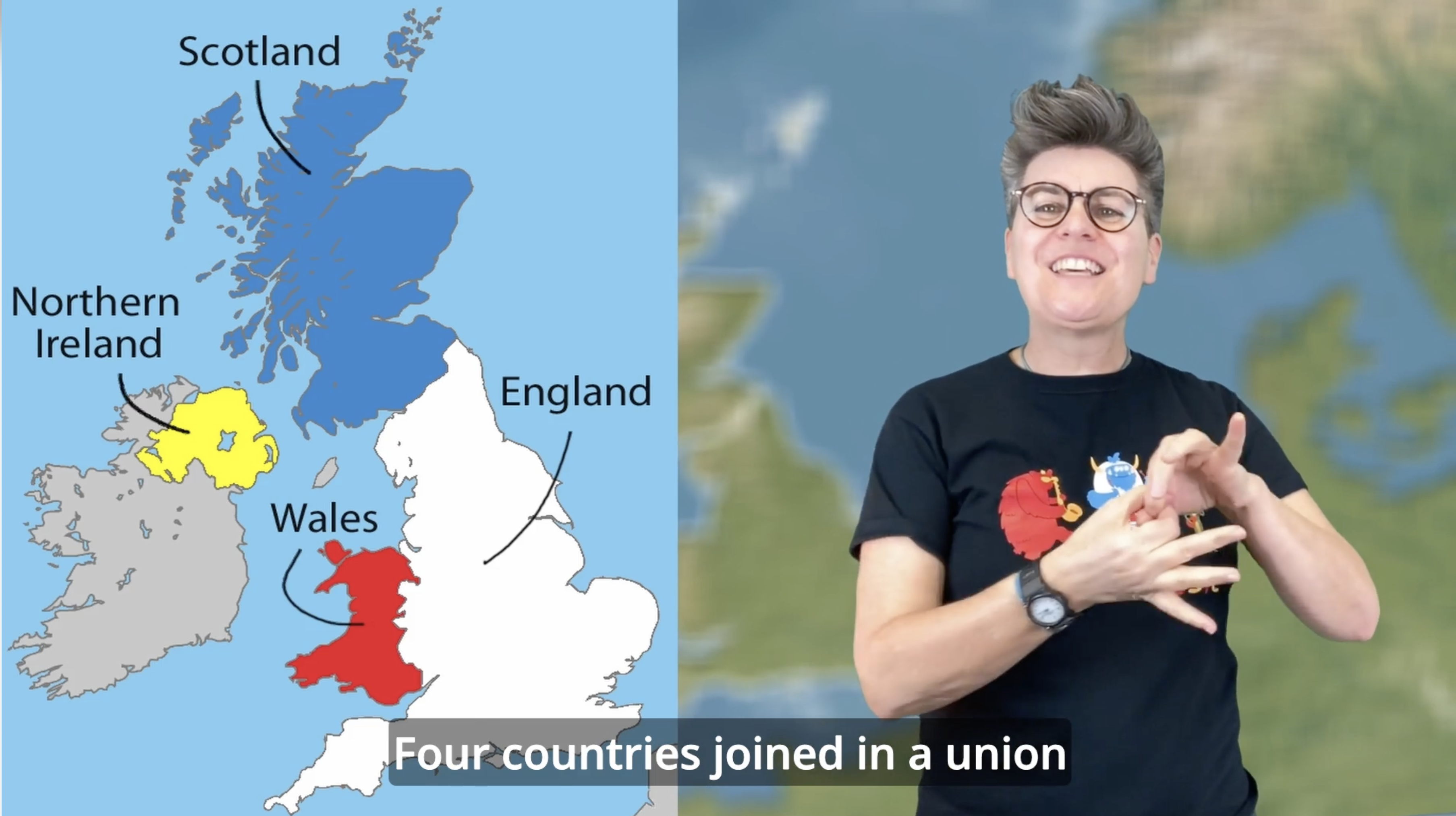 MAp of UK with Al Start teaching geography song