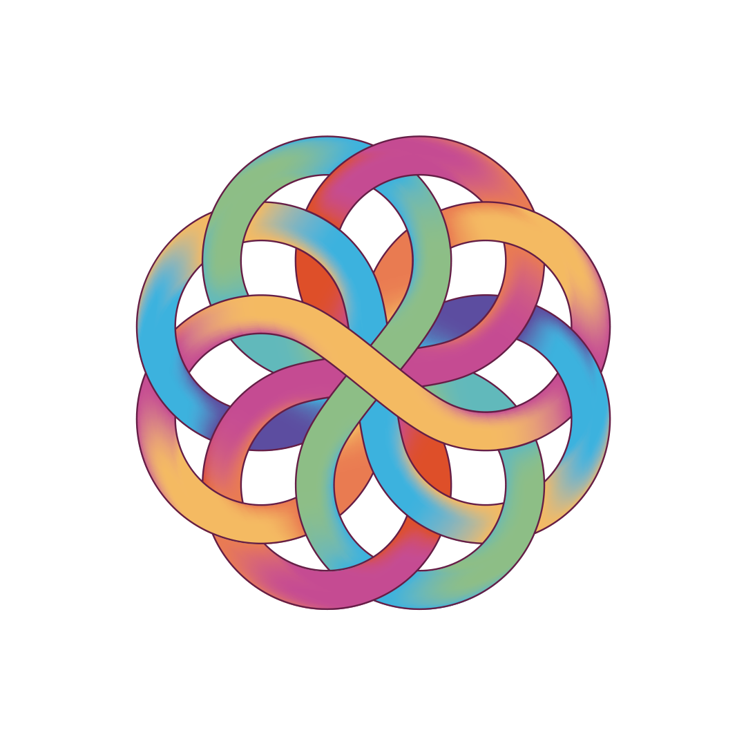Multicoloured infinity symbols overlaid logo