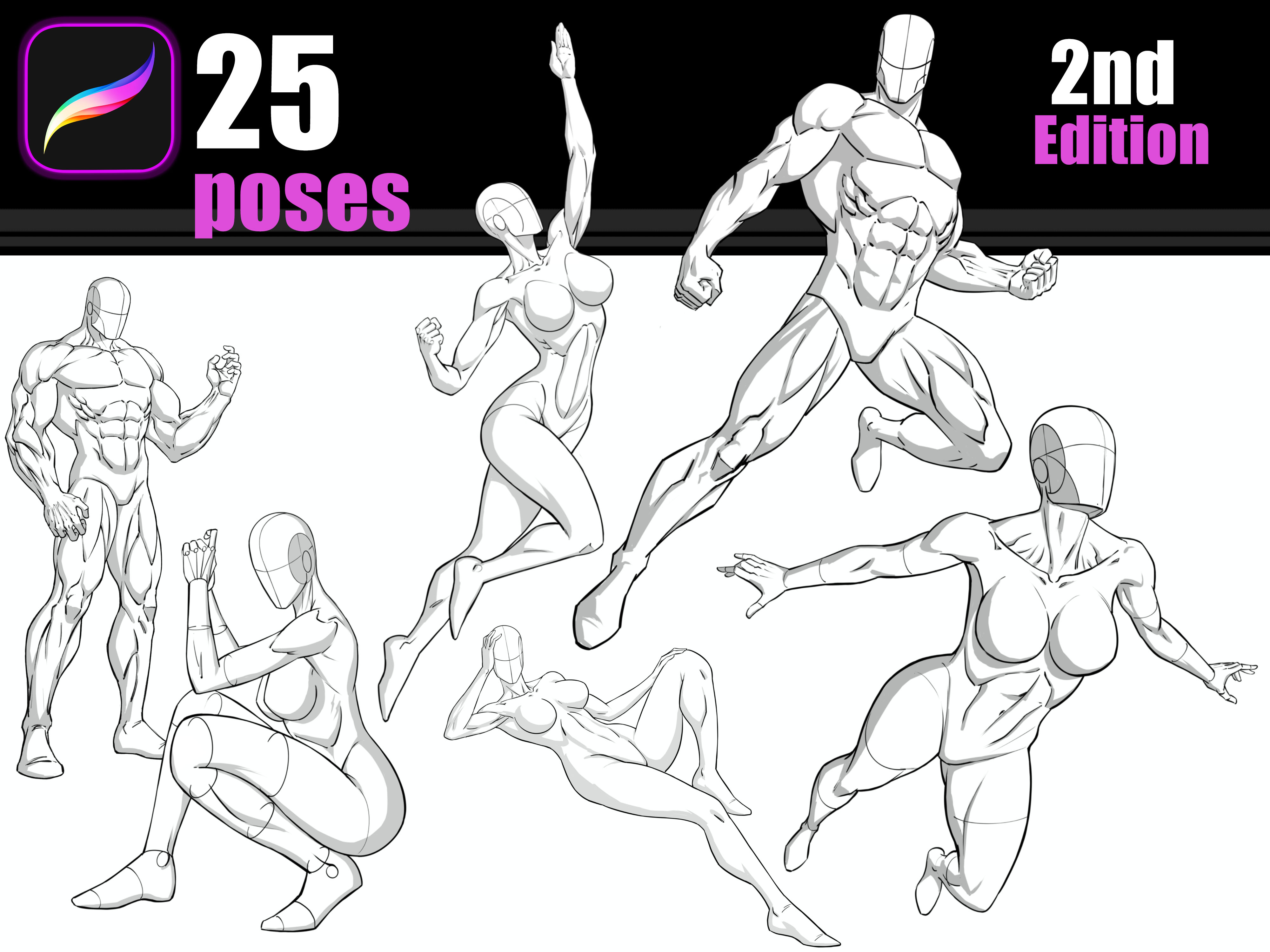 25 Custom Procreate Brushes - Dynamic Poses of the Figure