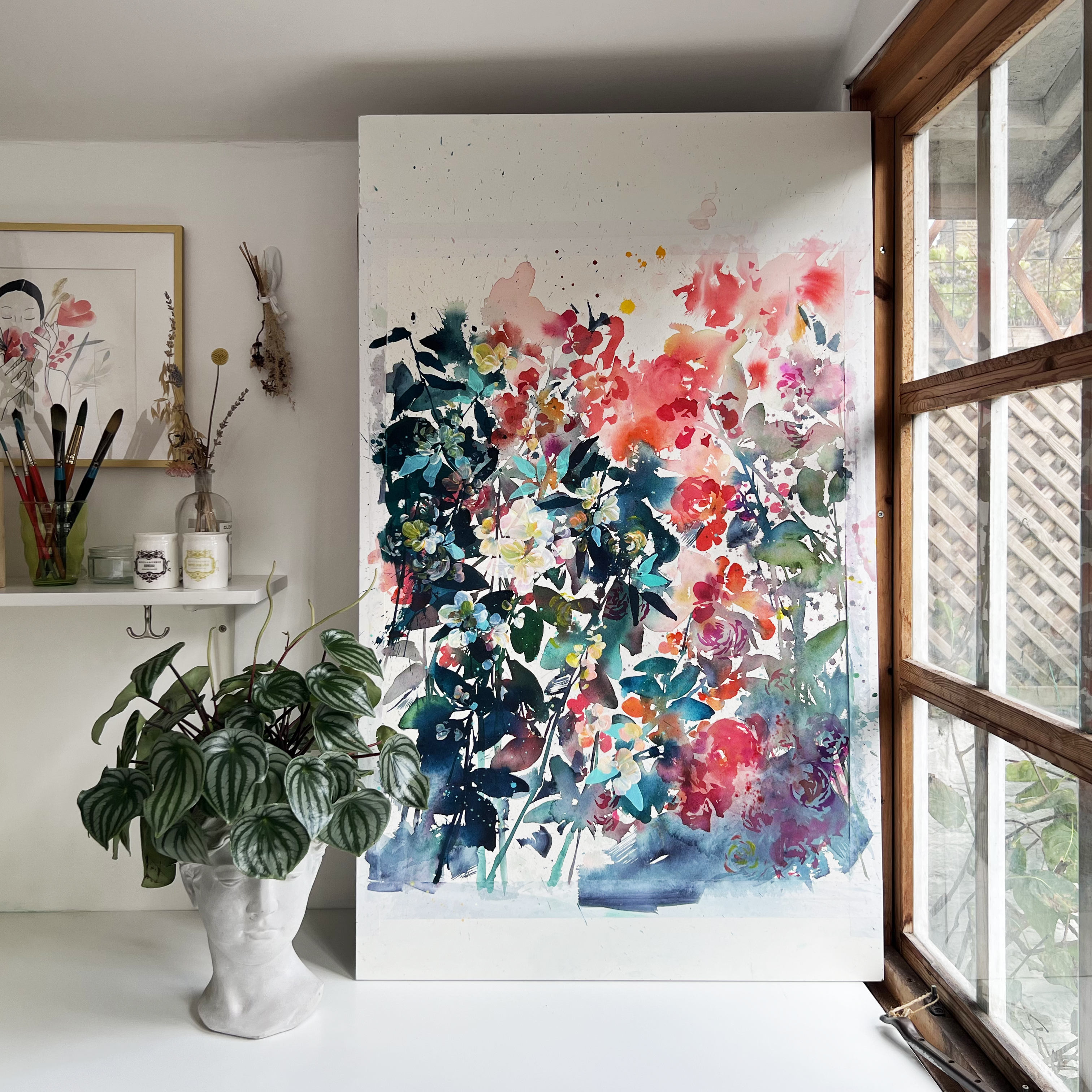 Large floral painting, online class with Ingrid Sanchez.