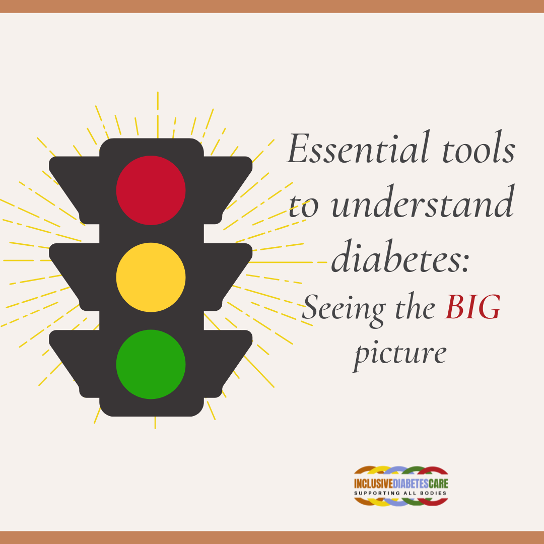 Image of a stop light with the words Essential tools to understand diabetes : seeing the big picture