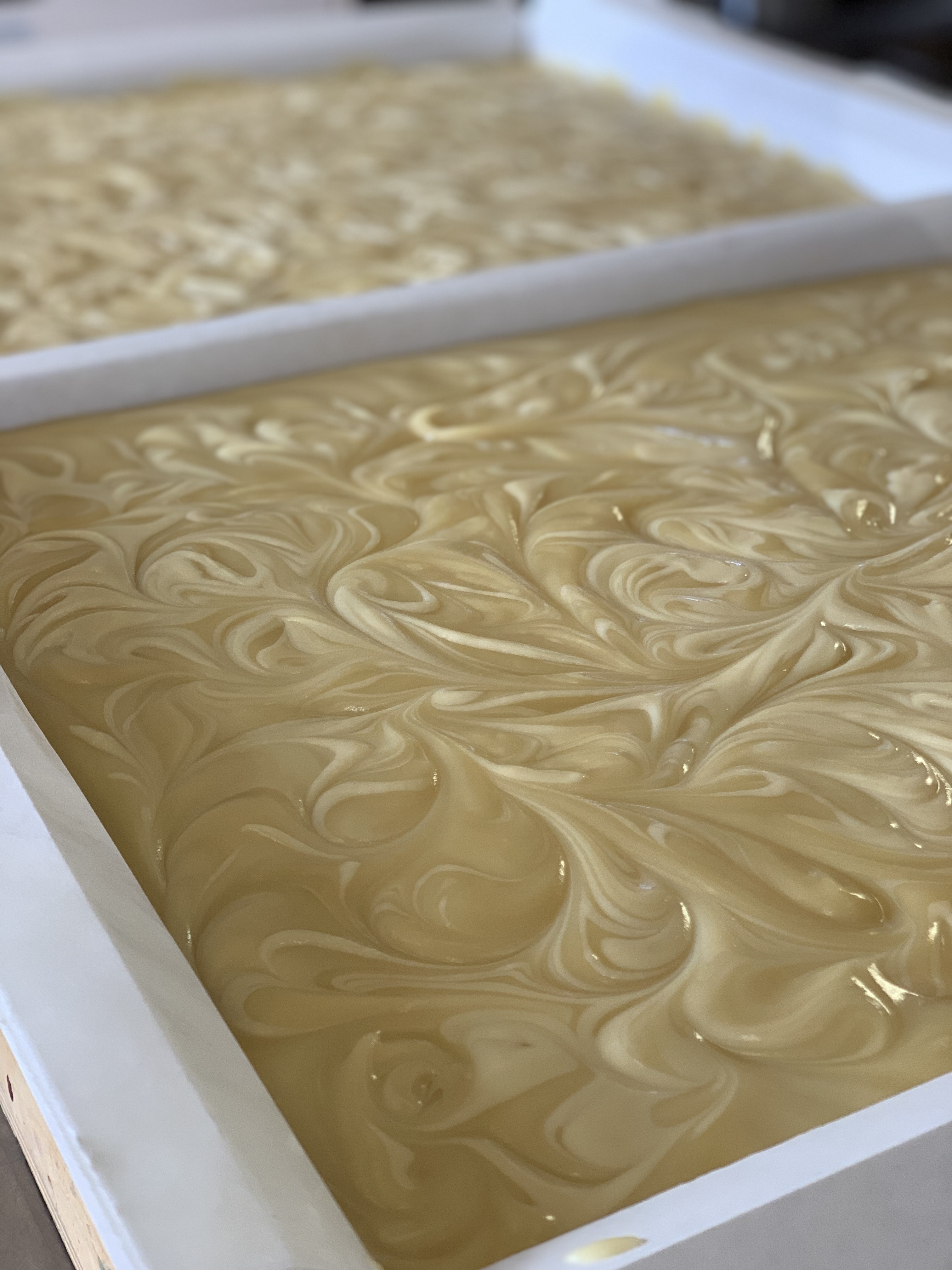 Close up on freshly poured old-fashioned soap.