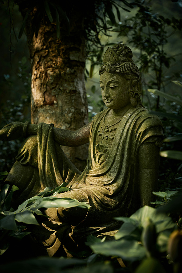 A bodhisattva in reclining posture in a forest