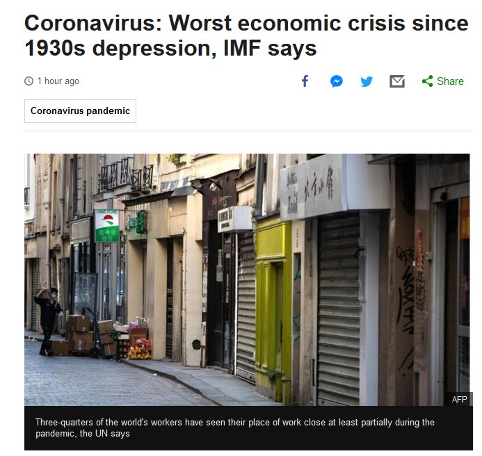 Coronavirus: Worst economic crisis since 1930&#39;s depression